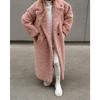 Lammwolle Langer Mantel Frauen Herbst Winter Dicke Warme Revers Eine Taste Weiblichen Mantel Neue Mode Lose Taschen Dame Outwear