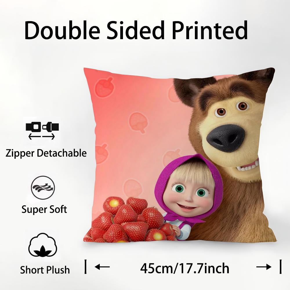 M-Masha And B-Bears Pillow Case Plush Fabric Soft Double Sided Print Sofa Cushion Cover Throw Pillow Covers