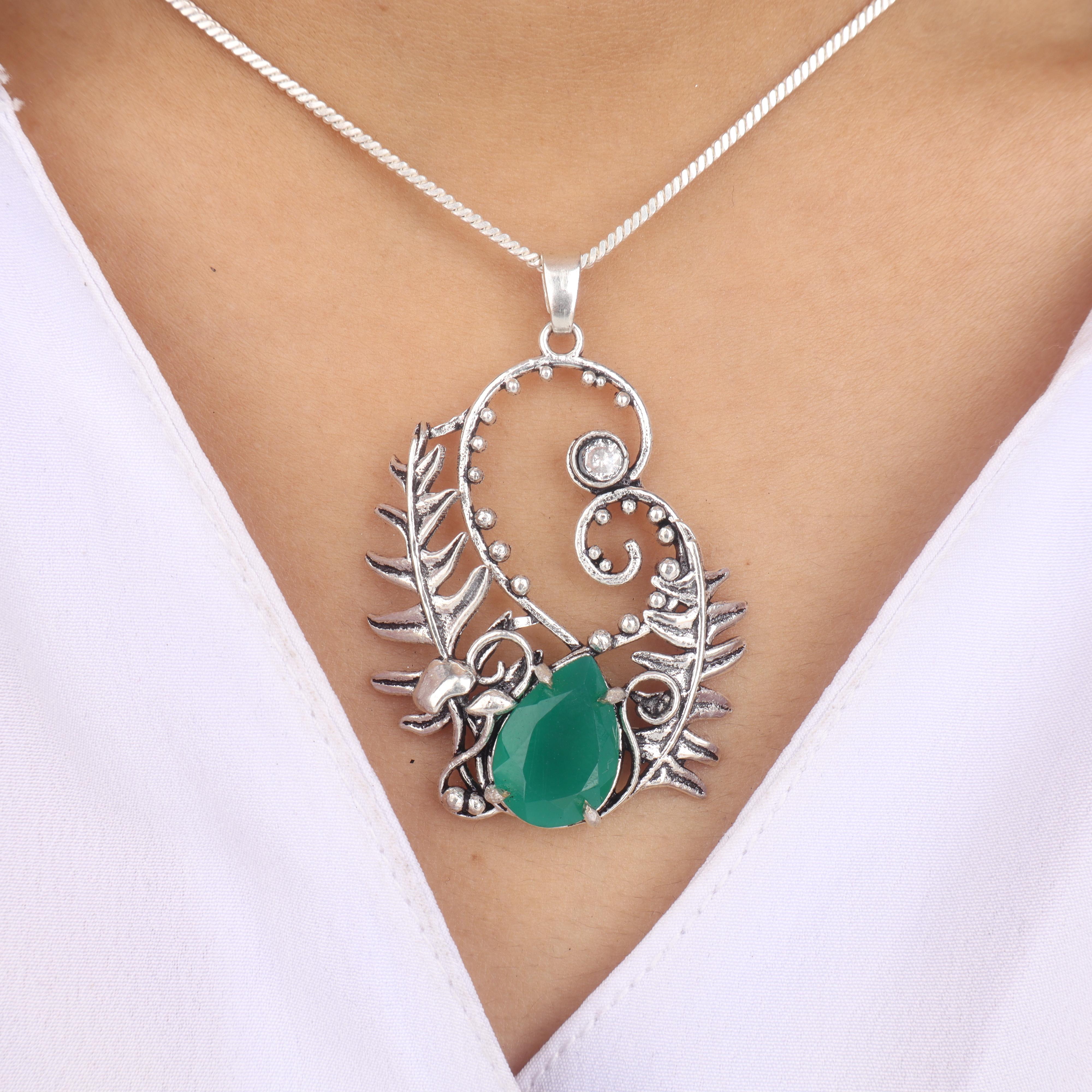 

Зеленый Оникс Драгоценный Камень 925 Стерлинговое Серебро Ювелирные Изделия Милая Подвеска 1.8 Подарок на Юбилей для Жены CP-42-22