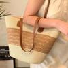 Einschulter-Patchwork-Strobgeflecht-Tasche, Vielseitige Handgeflochtene Tasche, Große Tragetasche, Urlaubs-Strandtasche, Gemüsekorb, Damentasche
