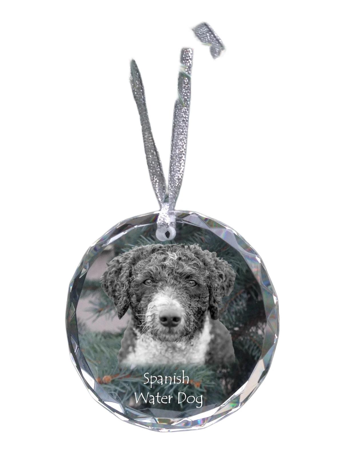 

Spanish Water Dog - crystal bauble with a photo, dog photo in crystal, personalized Christmas tree ornament by Art-Dog brand прозорий