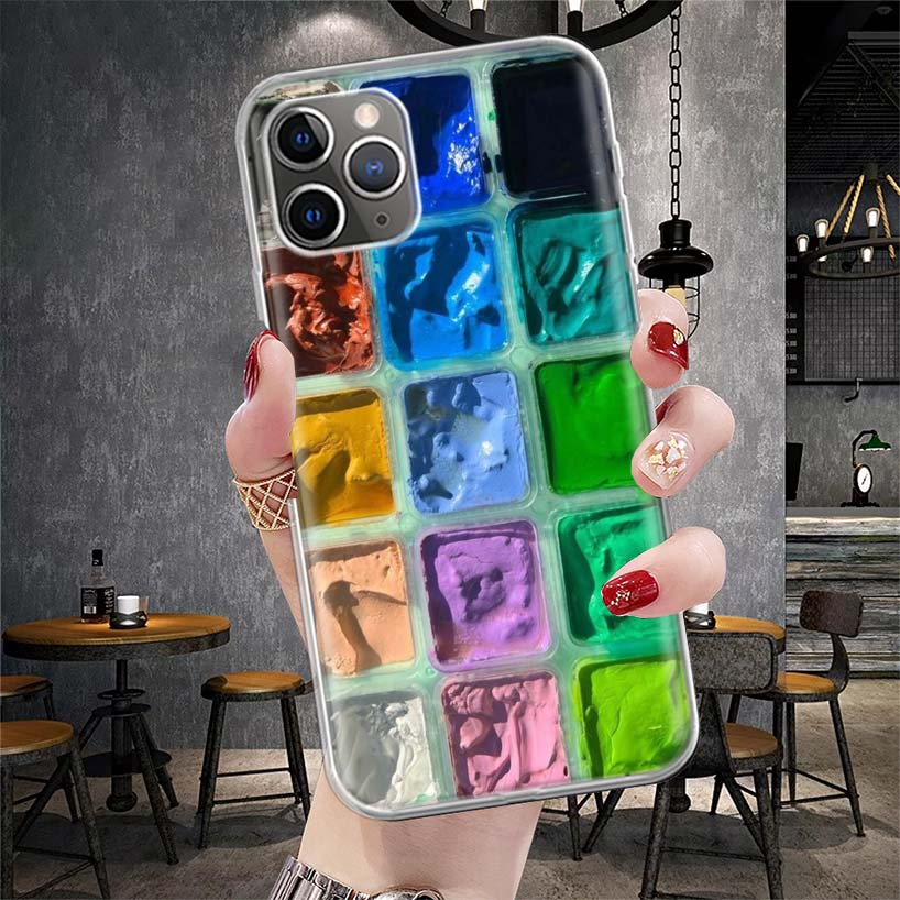 Watercolors Set Paint Palette Painting Box Soft Phone Case For IPhone 11 17 Air 16E 16 Pro Max 15 + 14 Plus 13 Mini 12 Apple 7 S