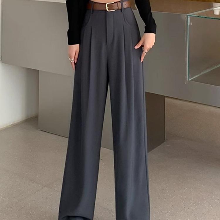 Black Suit Pants Women's Spring and Autumn High Waist Drape and Thin High-end Straight Informal Wide-leg Trousers