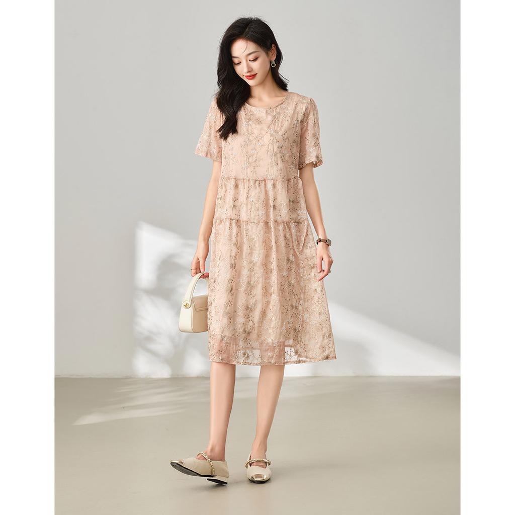2025 Summer French Style Dress with Women's Design, Embroidered Floral Loose Skirt, Looks Thin