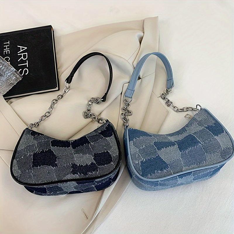 Retro Geometric Crossbody Bag with Detachable Chain Strap Vintage Shoulder Purse Zipper Closure & Polyester Lining for Casual Crossbody Purse