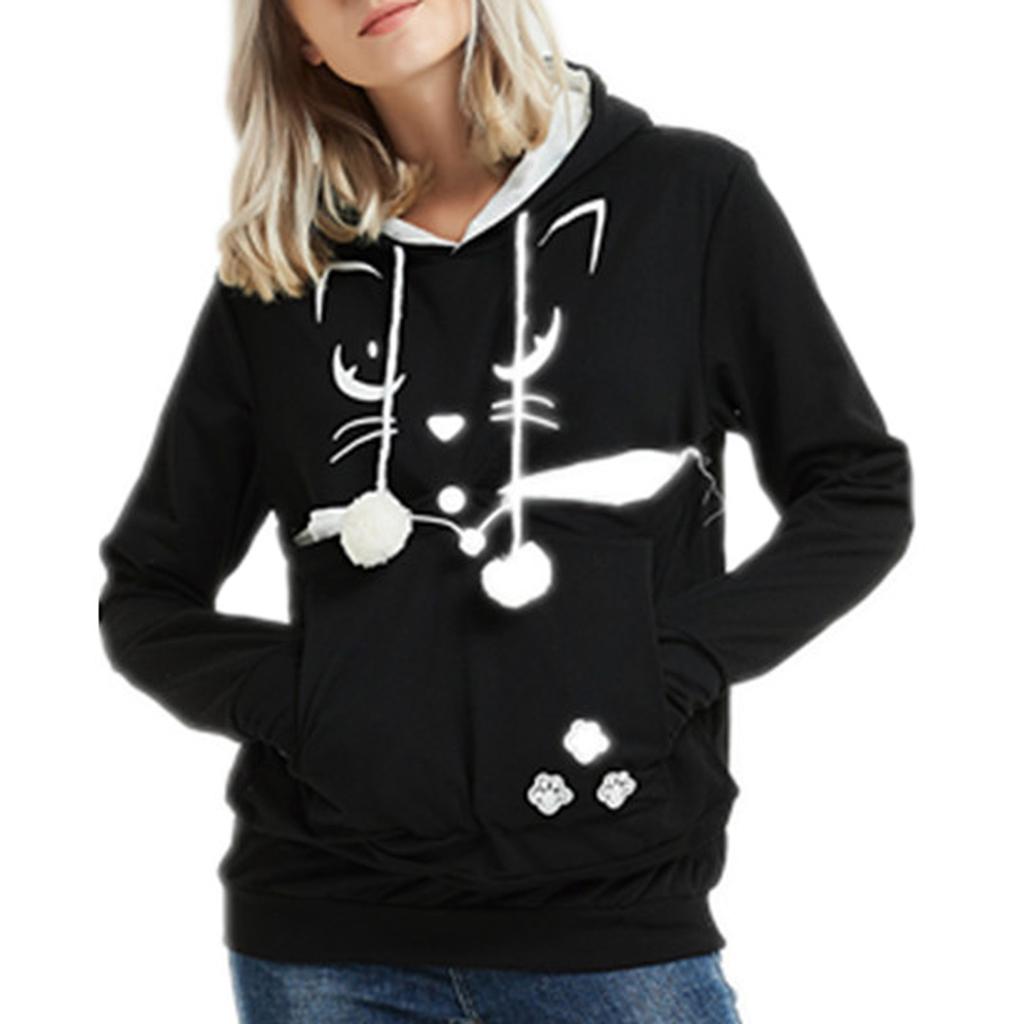 Women's Fashion Casual Top Solid Color Long Sleeve Pet Pocket Hoodie Sweatshirt