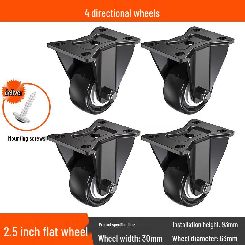 Tysta svängbara hjul med broms, 1,5-3 tum, kraftig lastbärighet för dragkärror