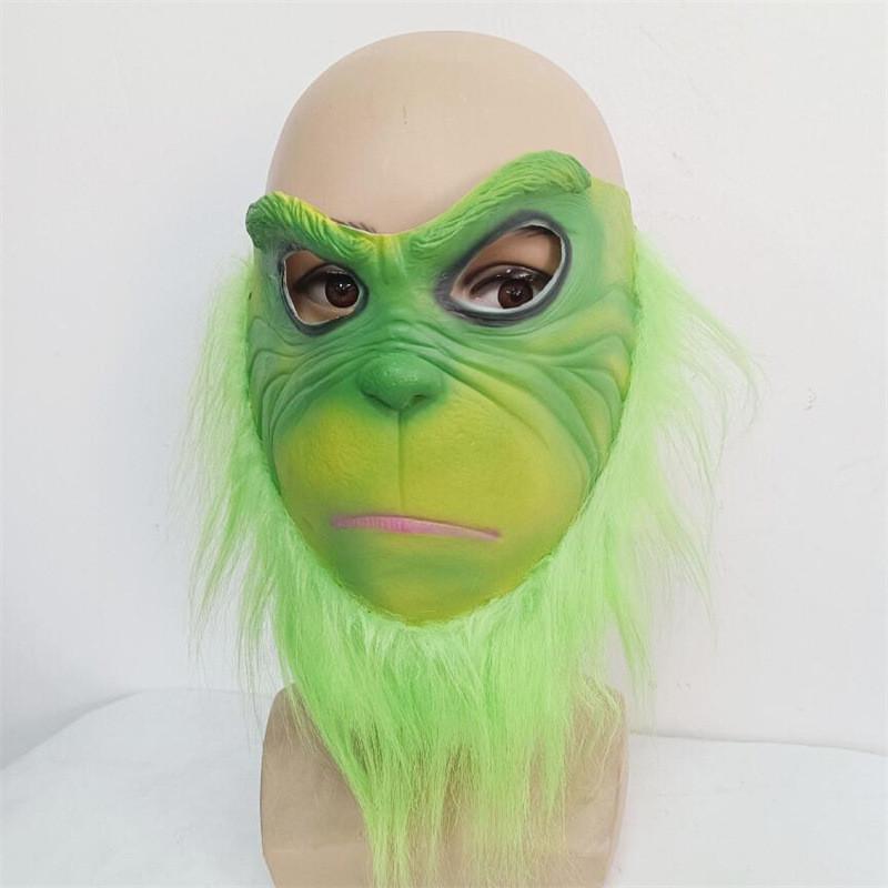 Grinch Half Face Mask With Green Hair And Whimsical Design For Christmas Celebrations