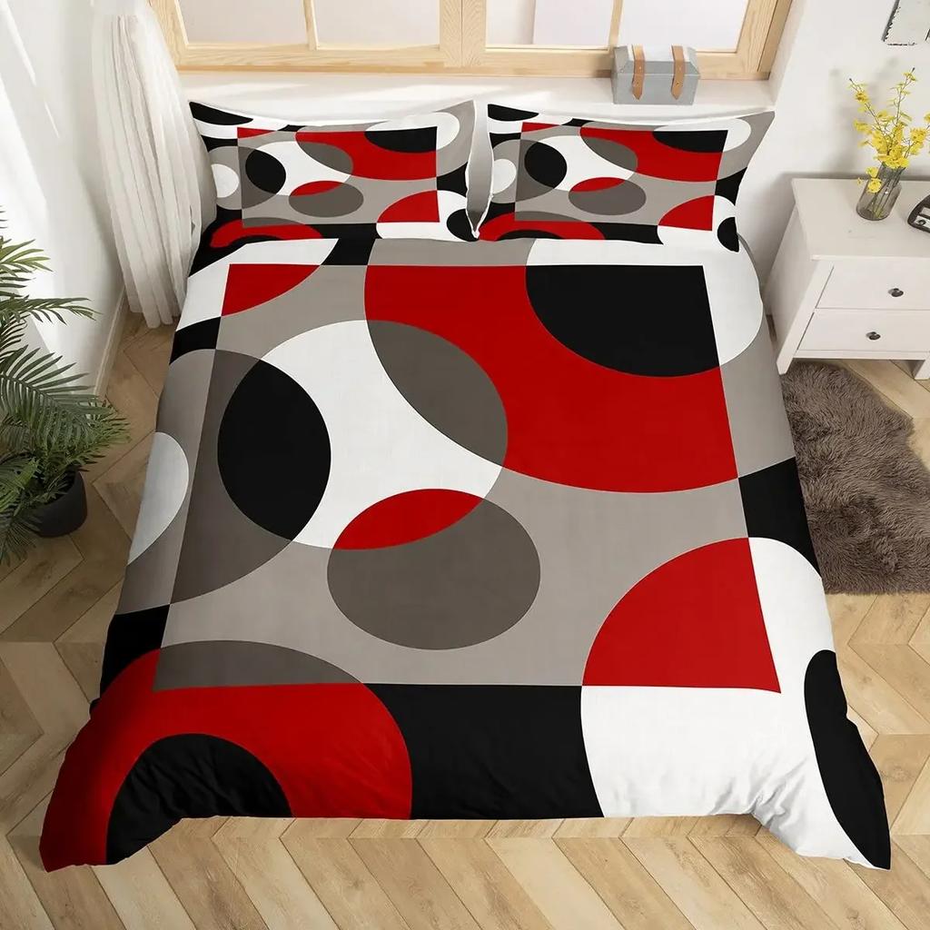 Circle Duvet Cover Geometry Bedding Set Abstract Swirls Stripe Line Art Comforter Cover Retro Patchwork Geometric Bed Set