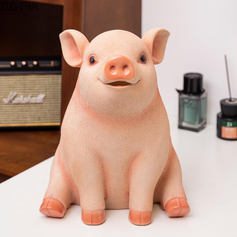 Mignon tirelire cochon simulé pour enfant tirelire créative ornements de décoration de bureau sculpture animale en résine décoration esthétique de pièce