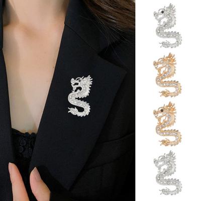 Strass-Brosche mit Drachenmotiv für Damen, chinesisches Sternzeichen, Drachen-Brosche, Kragennadel, modische Kleidung, Mantelschmuck, Party-Accessoires