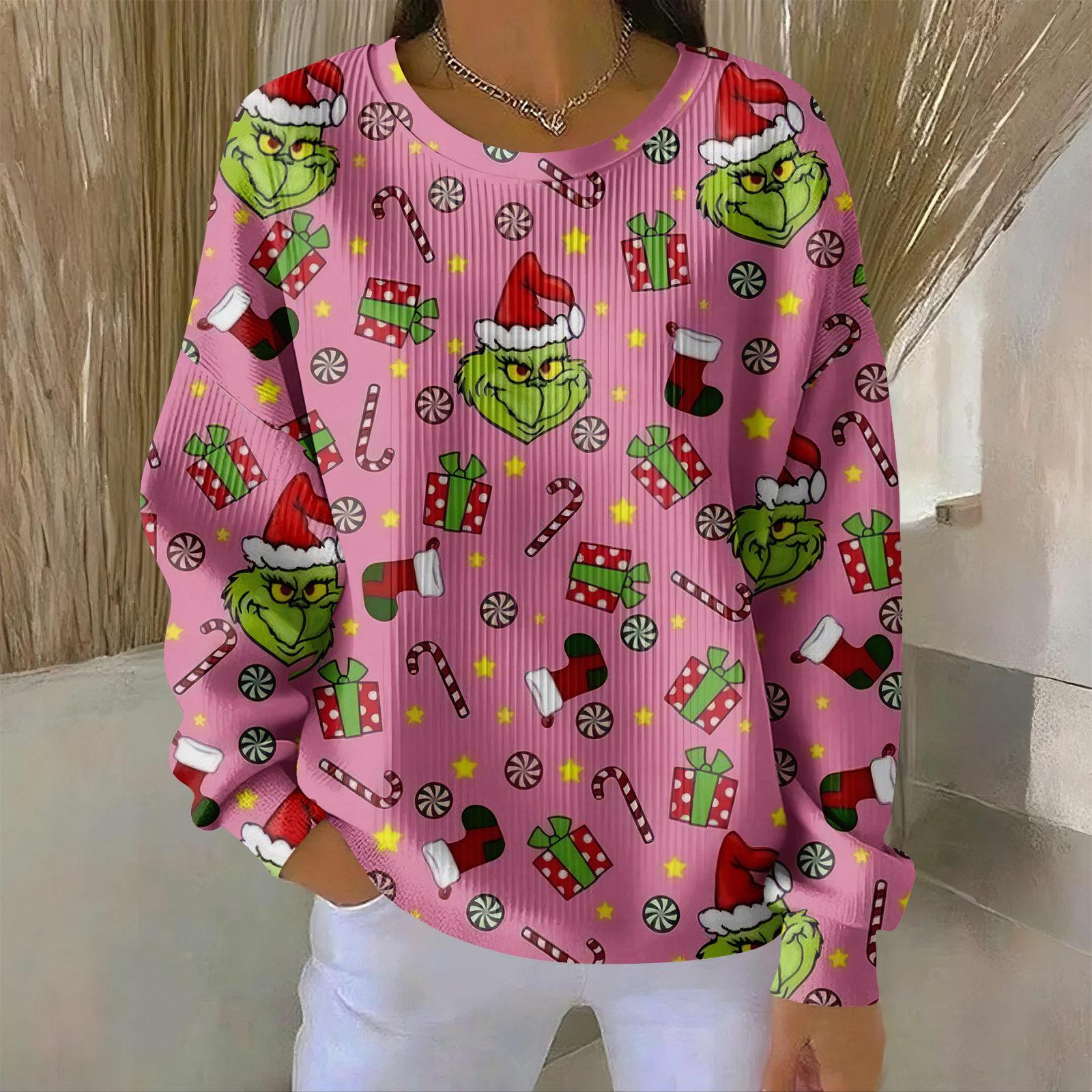 

Женский свободный удобный повседневный и модный свитшот с круглым вырезом и узором с длинными рукавами S