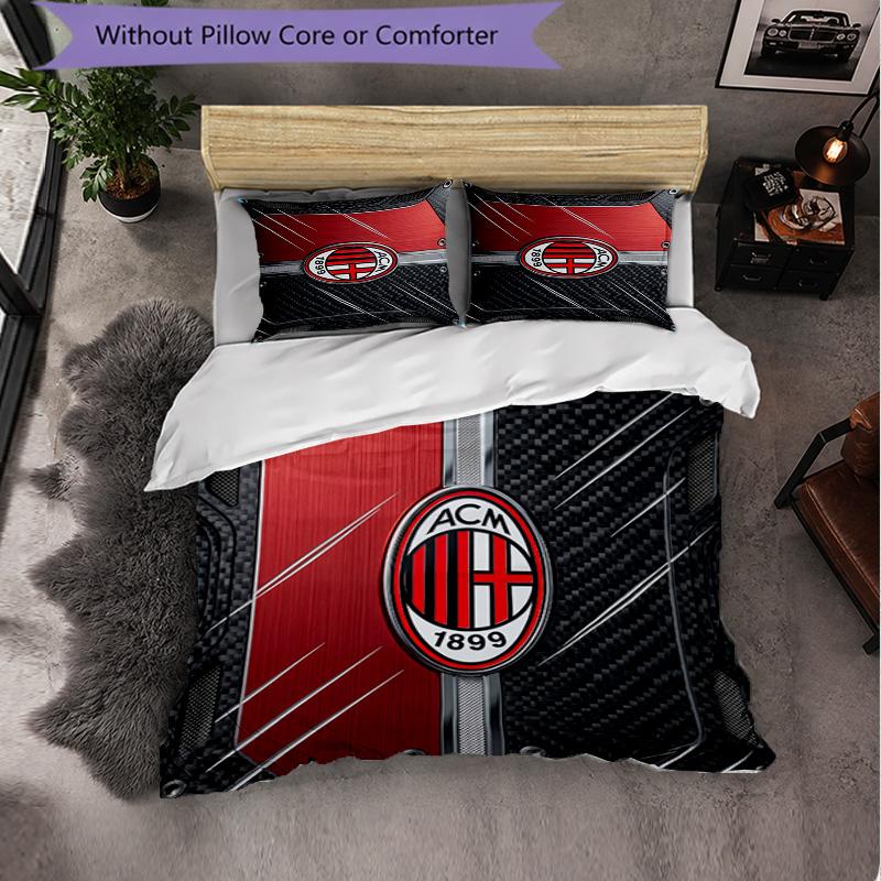 Set Lenzuola AC Milan Modello 3 Pezzi Morbida Copripiumino in Microfibra con Federe per Camera da Letto