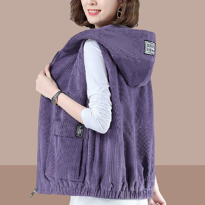 Weste Damen Übergröße Herbst und Winter Lockerer Westernstil Jacke Alleskönner Dünne Cordjacke Oberbekleidung Weste