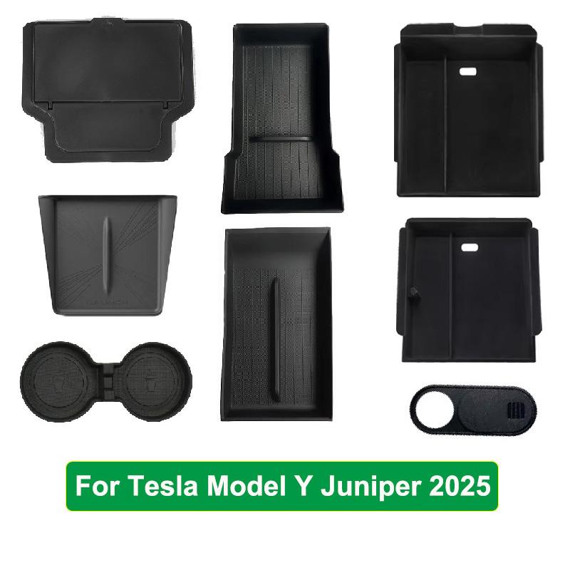 For Tesla New Model Y Juniper 2025 Launch Model 3 Highland Console Storage Box Non-slip Mat Armrest Hidden Organizer Watercup