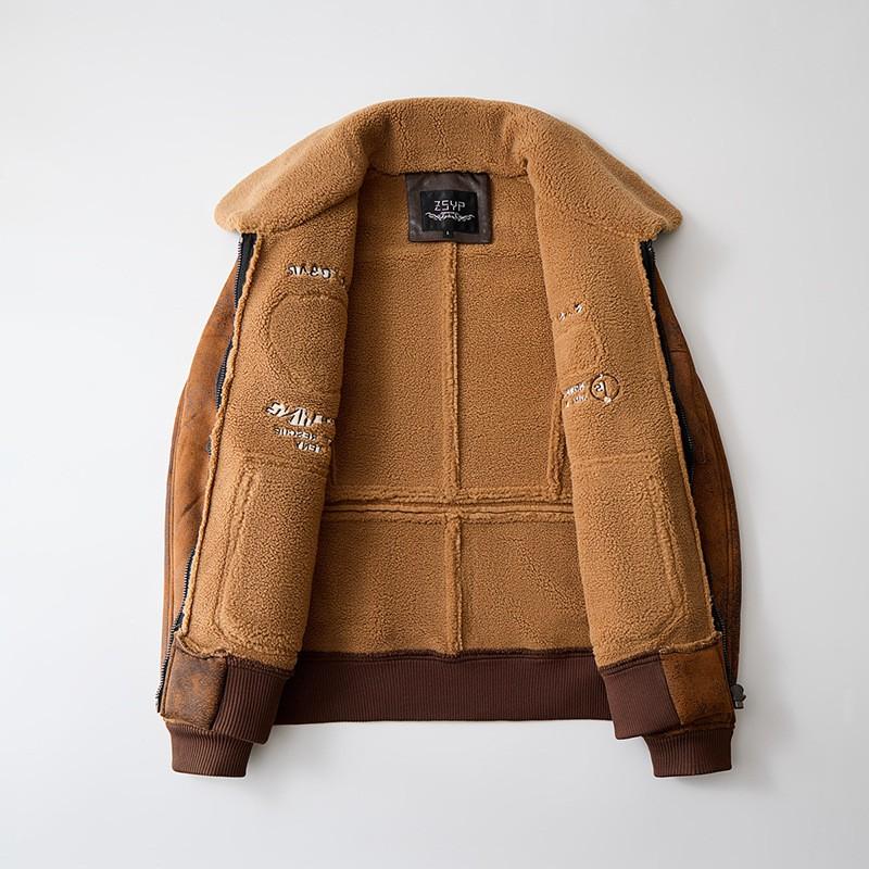 Mens Short Fleece-Lined Aviator Jacket In Suede-Look Fabric Winter Outdoor Wear Black Yellow Brown