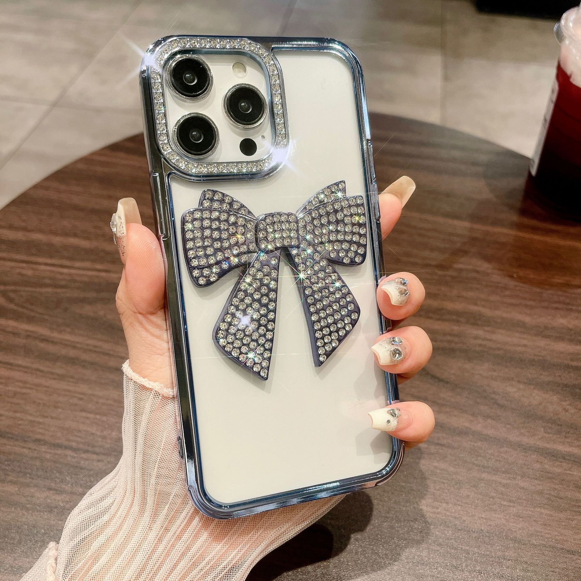 

Подходит для iPhone 15 Гальванизированный бант Хрустальный бриллиант Чехол для мобильного телефона Apple 14 Градиентное перо 13 Роскошный защитный чехол для женщин Apple 15