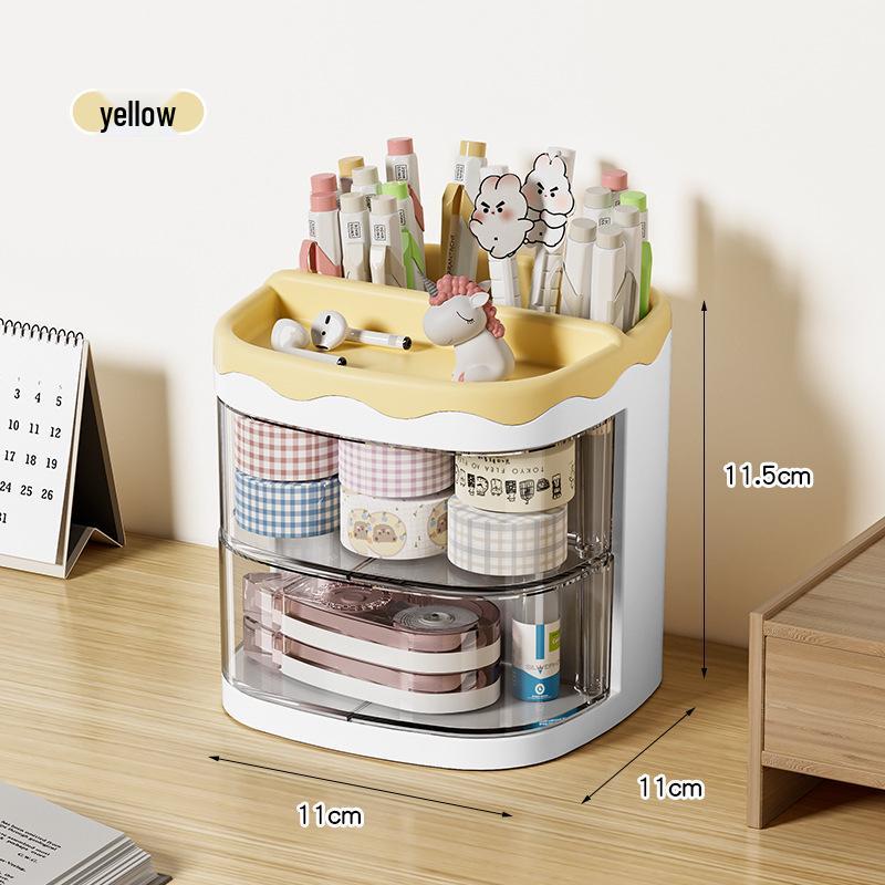 Rotatable Transparent Cartoon Pen Holder - Cute & Simple Desk Organizer for Students