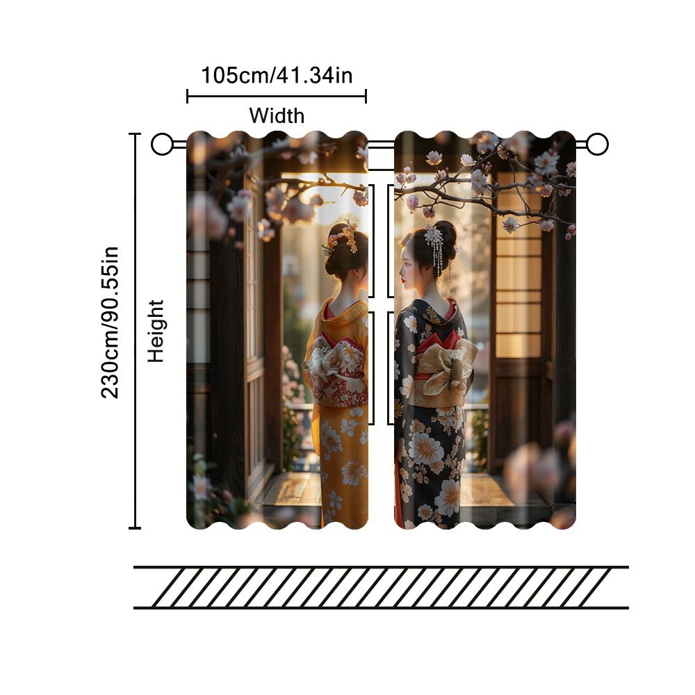 2 pcs   filtering curtains (excluding rods   non-movable   without batteries) Kimono Girls for use in bedrooms and living rooms