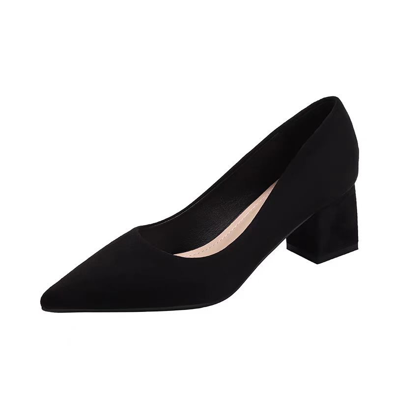 Módní Jednoduché Boty na Vysokém Podpatku, Temperamentní Jednoduché Boty s Ostrou Špičkou na Silném Podpatku, Profesionální Pracovní Boty s Mělkým Výstřihem