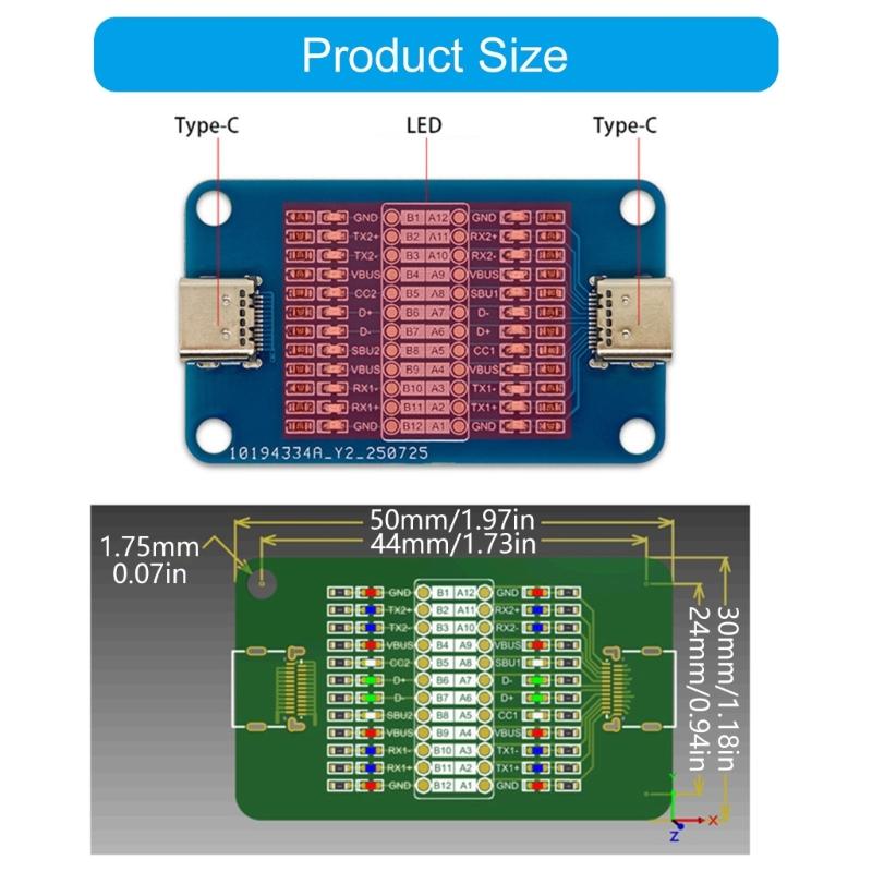 24 Pin Conductions Testing Board For USB C Cable LED Indicators System Light Weight Design Phone Chargers Tool Kit