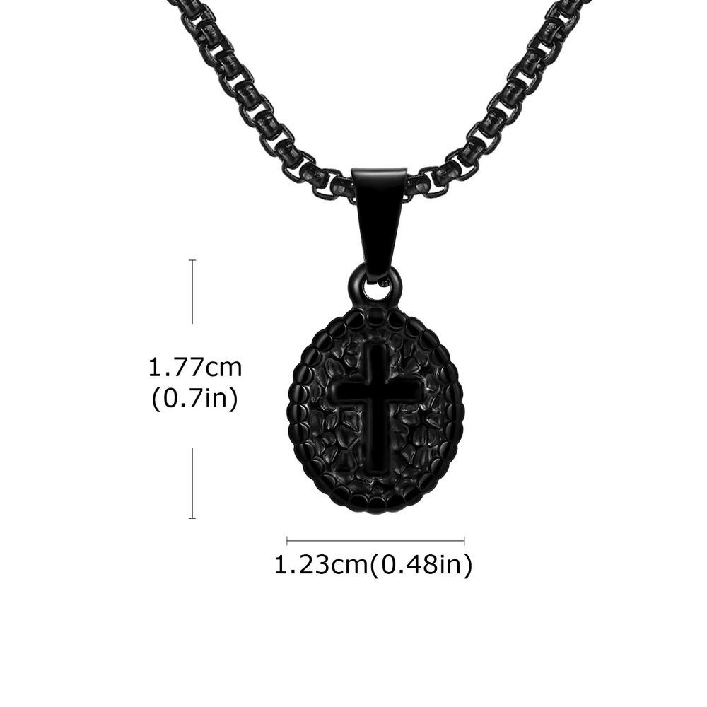 Vnox Oval Cross Charm Necklace for Men, 12.4x17.7mm Stainless Steel Pendant with Box Chain, Religious Faith Prayer Jewelry Gifts
