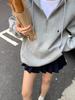 Harajuku Gray Solid Streetwear Cardigan Hoodies Women American Retro Casual Harajuku Oversized Top Sweatshirt Pocket Hooded Coats