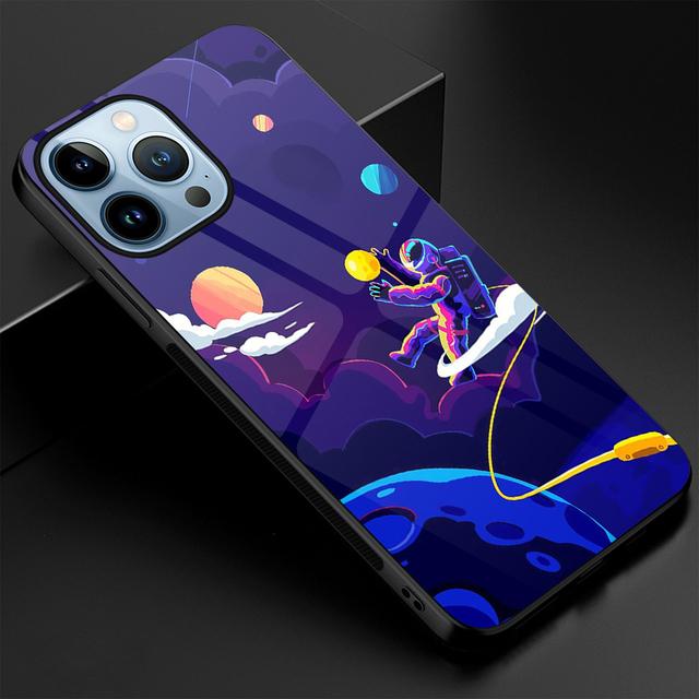 

Защитный чехол для Iphone 14 13 11 12 Pro Max Mini Xs Xr X 7 8 6s Plus Se 2022, чехол из закаленного стекла Moon Astronaut, чехол For iphone 11 Pro