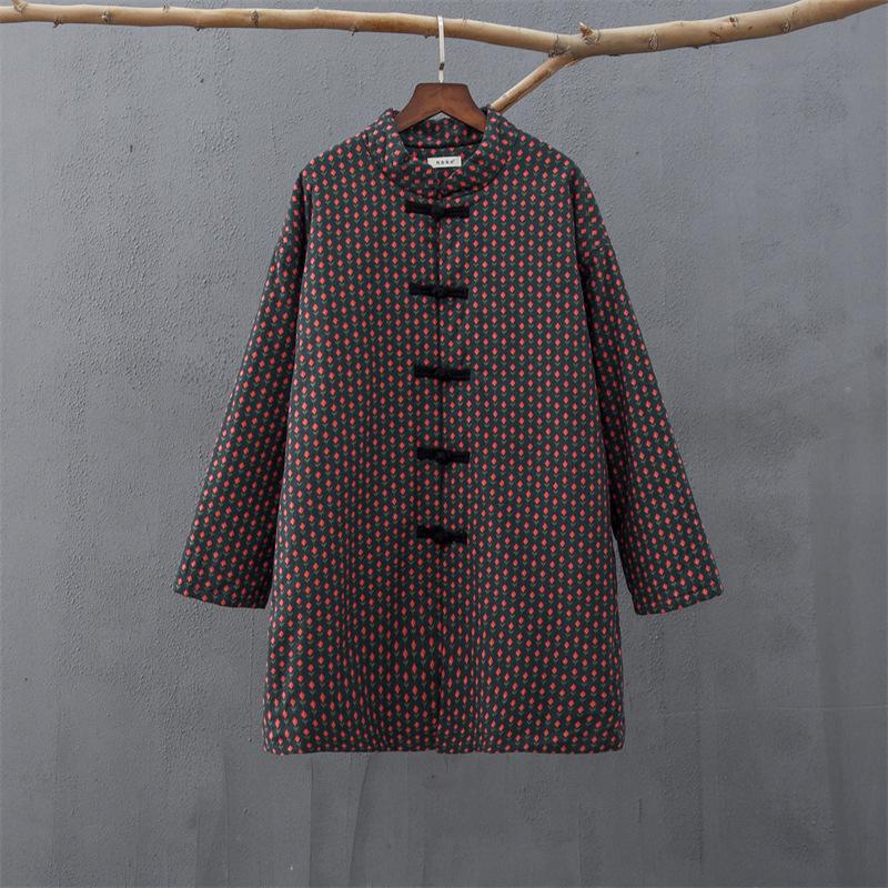 Johnature Women Clothing Vintage Stand Long Sleeve Print Floral Coats Winter Chinese Style Coats