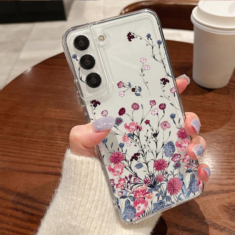 Retro Flowers Pattern Phone Case For Samsung Galaxy S26 S25 S24 S23 Ultra S22 S26 Plus S24 S21 FE S25 Edge Clear Soft TPU Cover
