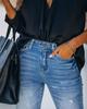 European and American Blue Ripped Skinny Pencil Jeans - In Stock