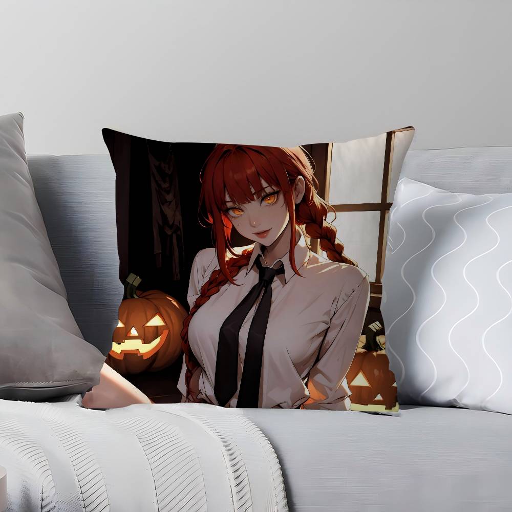 Anime M-Makima Throw Pillow Cover 45x45cm Soft Cozy Cotton Decorative Pillowcase Covers With Zipper For Couch Sofa Bedroom