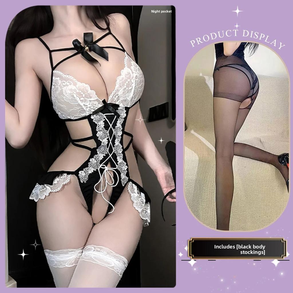 Sexy Lace See-through Strap Rabbit Girl Onesie Set Temptation Costume Uniform Attraction Sensual Innerwear Special Use Clothing