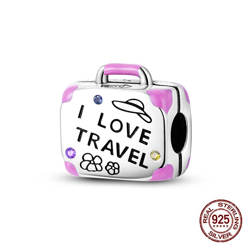 100% Copper Colorful Suitcase Bag Travel Handbag Charms Beads Fit Original Bracelets Fine Diy Anniversary Jewelry