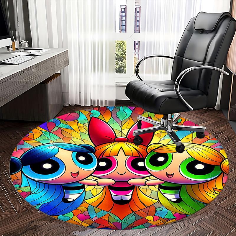 Powerpuff Girls Chair mat Round Rug-Office carpet, Machine Washable, Non-slip, Suitable for Living Rooms, Bedrooms