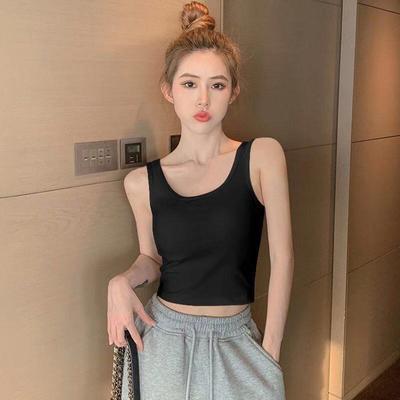Dames zomer casual sport effen kleur U-kraag blote middenrif crop top