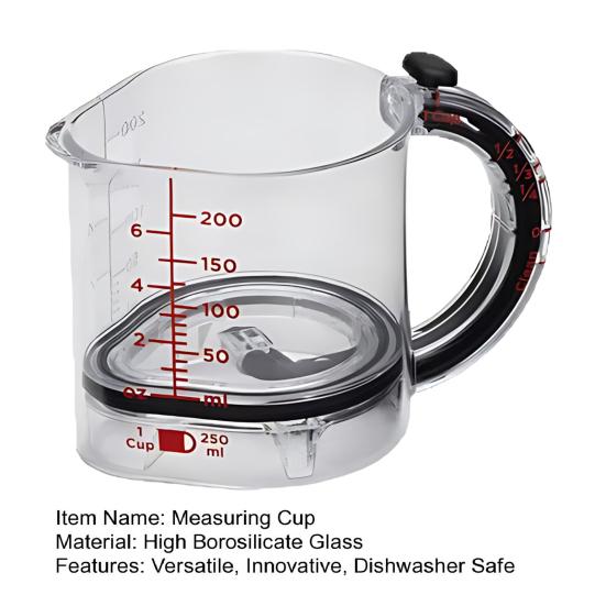 4-w-1 Regulowany Kubek Pomiarowy Kubek Pomiarowy z Krawędziami Zgarniającymi Wielofunkcyjny Niezbędnik Kuchenny do Pieczenia Gotowania