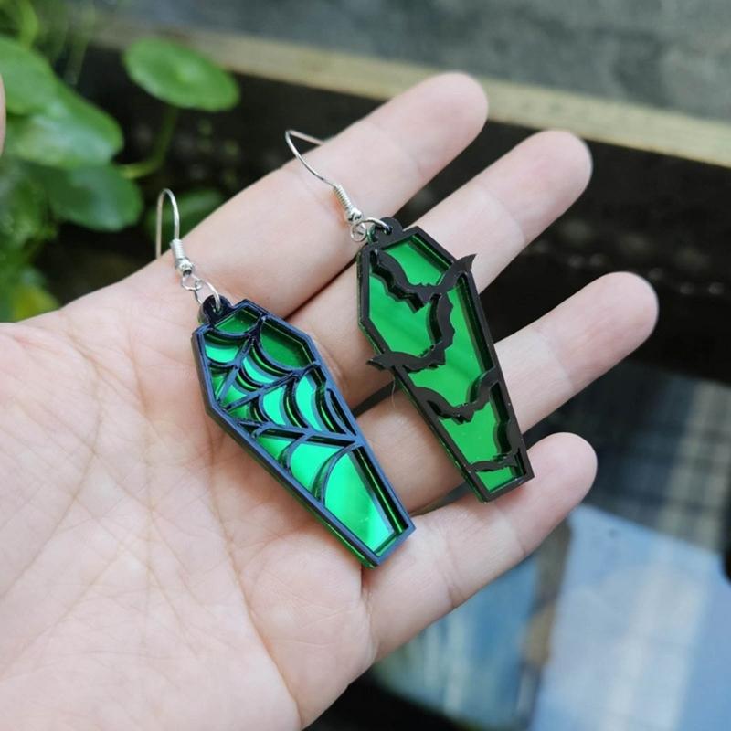 Gothic Lightwight Earring Acrylic Spiderweb Coffin Stud Earrings Eye Catching Hollow Bat Earrings Ornaments Women Girl