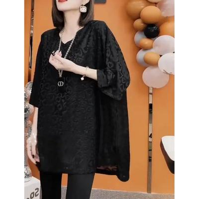 Women's Summer Plus Size Loose-Fit Tummy-Covering Casual T-Shirt Short-Sleeve V-Neck Everyday Top