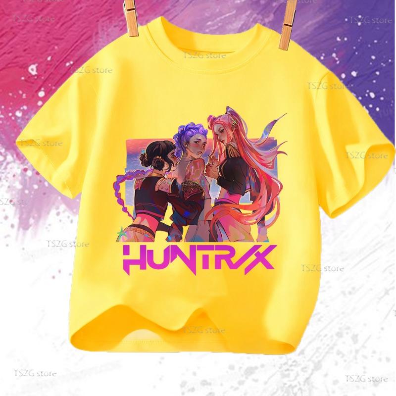 Huntrix Kpop Demon Hunters T-Shirt for Boys Girls T-shirt Fans Gift Summer Crew Neck Short Sleeve Tees Fashion Kids T-shirt