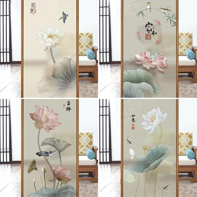 Self-adhesive Stickers Chinese Landscape Lotus Static Sticker Home Office Frosted Films Decor Window Glass Stickers