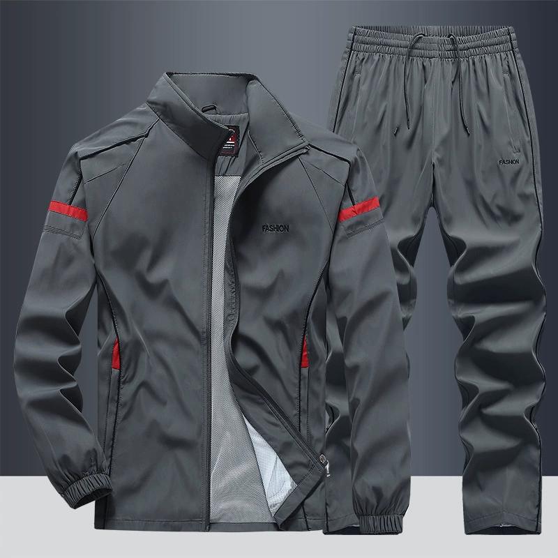Spring and Autumn Leisure Sports Set Composite Polyester School Uniform Team Clothing Running Stand Up Collar Cardigan Two Piece Set for Men