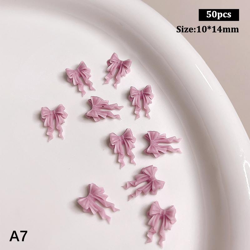 50 vnt. Ilgi banguoti lankeliai Nagų dailės priedai 2 dydžiai Spalvingi kaspino lankeliai 3D dervos nagų pakabukai Japoniškas nagų dekoras Mielos detalės Kaspinas