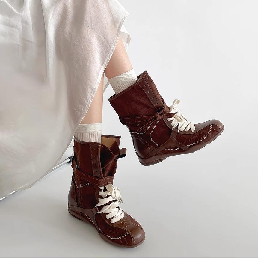 

Retro British style black platform Martin boots women s 2025 new autumn with skirt thin height-increasing medium boots 41 коричневый