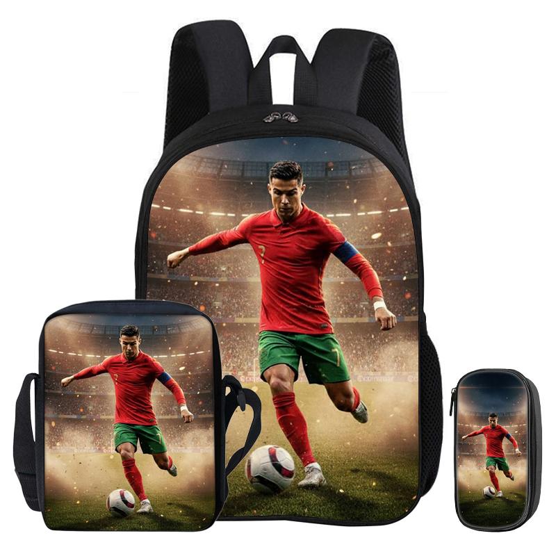 Ronaldo Kinder Lernertaschen CR Fußballstar Alltagsrucksack mit USB-Schnittstelle Tragetasche für Schüler Rucksack Fußball Sportrucksack Jugendgeschenk