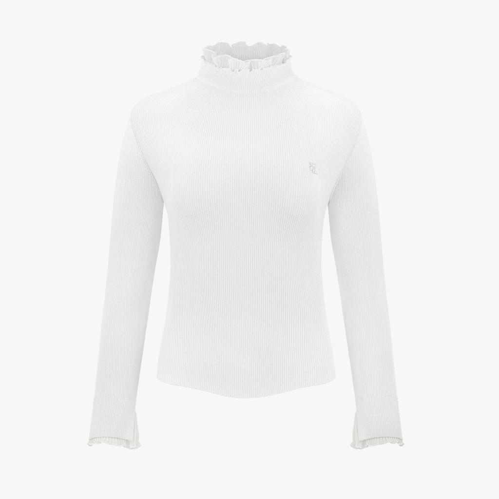 FAIRLIAR GOLF Double Frill High-Neck Rib Knit (Ivory)
