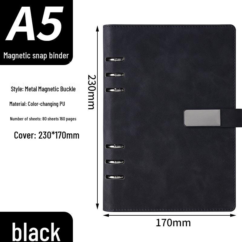 A5 Ring Binder Notebook with Custom Iron Clip, Removable Notepad, and Stylish Cover for Business or Office.
