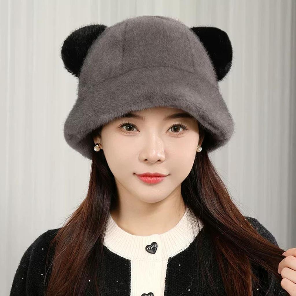 A faux mink fur environmentally friendly artificial fur bear ear hat for women with thick winter ear protection