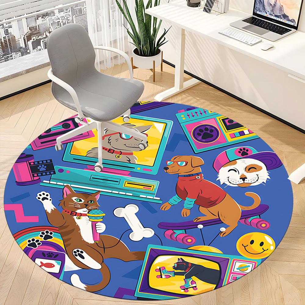 1PC PawPrints Pets Office Round Area Rug,  Mat Suitable ForOffice, Under Office Chairs Bedroom Living Room Home Decor, Room Deco