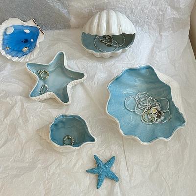 Ocean Shell Conch Sea Star Ceramic Jewelry Box Necklace, Ring Earring, Jewelry Storage Box Desktop Ornament